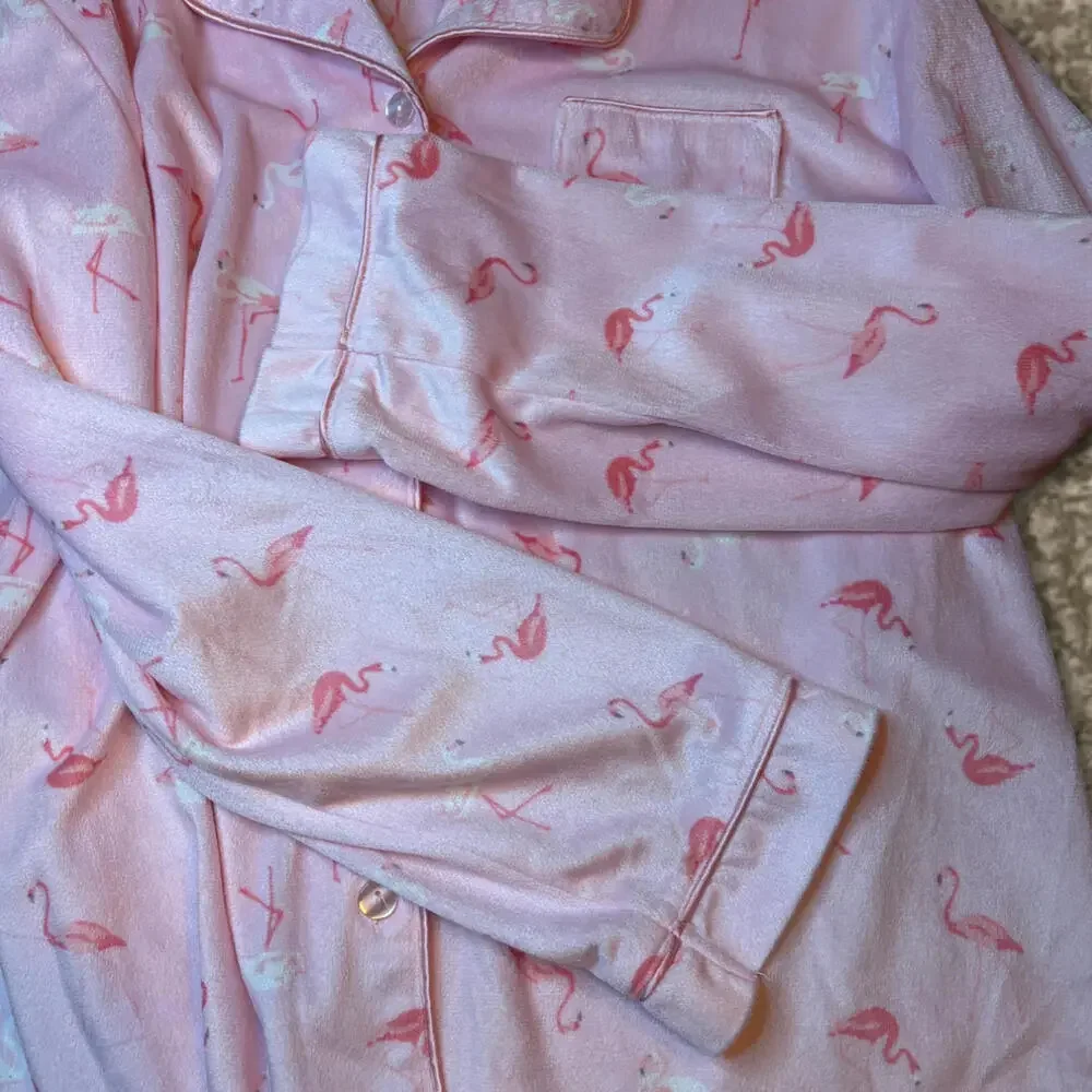 Adorable Pink Flamingo Print Pajama Top Soft Cozy Lounge Bay Studio Sz Medium